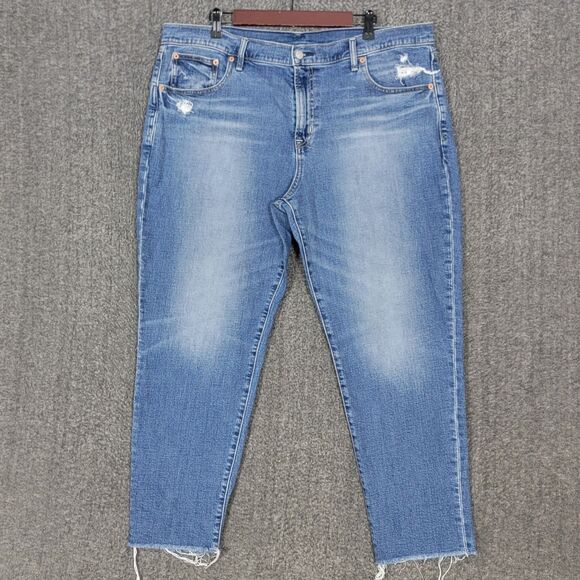 Gap Jeans Womens 18 Blue Girlfriend Mid Rise Distressed Tapered Stretch Denim - Picture 1 of 12